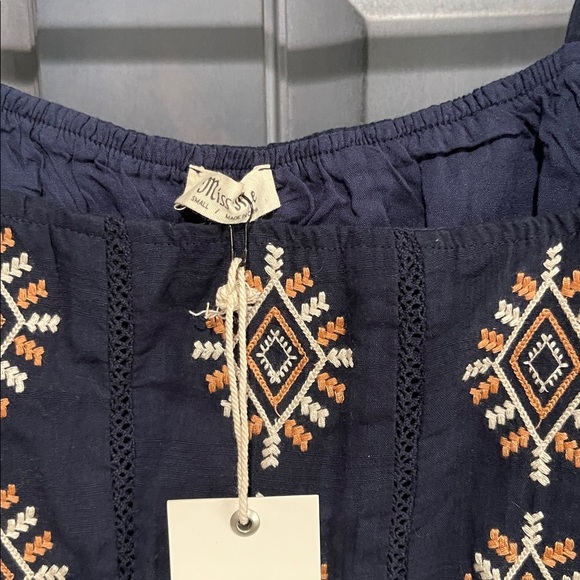 Miss Me Navy Boho Embroidered Ruffle Strap Mini Dress‎ Women's Small Lined Rayon - Picture 4 of 6